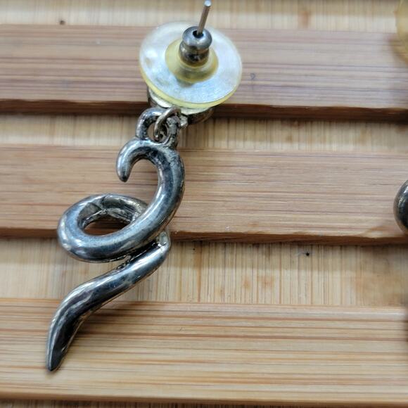 Vintage Earrings Statement Studs Silver Tone Swirl Dangle - Picture 9 of 11